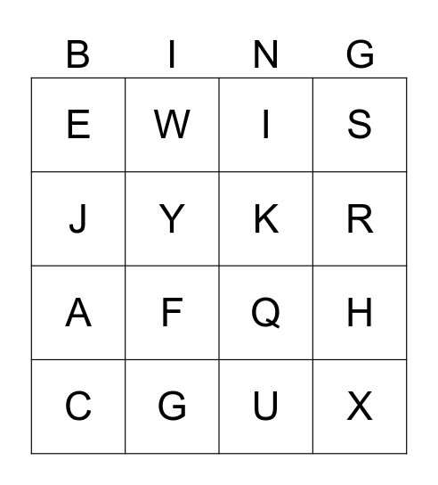 Alphabet Bingo Card