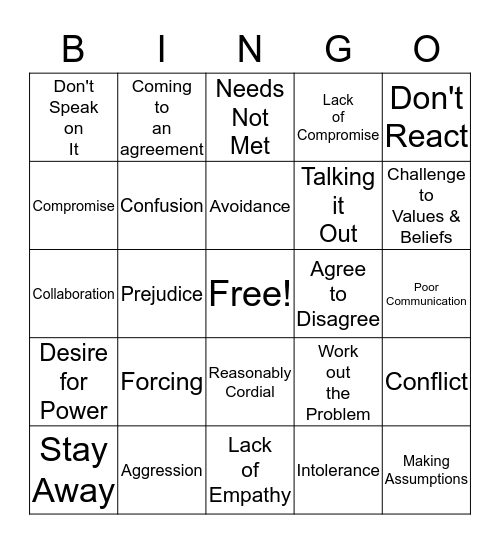 Conflict Resolution Bingo Card