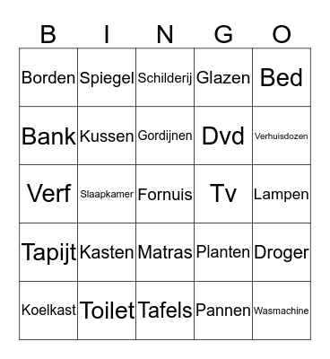 Housewarming Bingo Card
