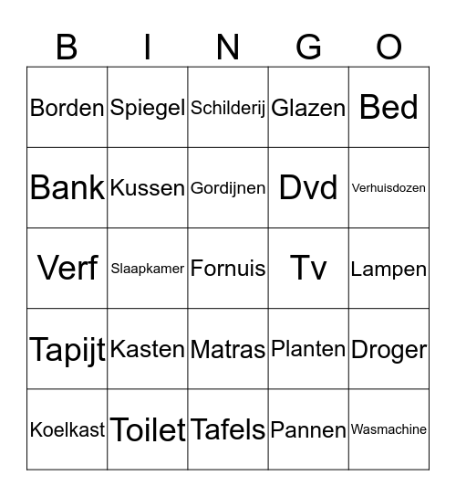 Housewarming Bingo Card