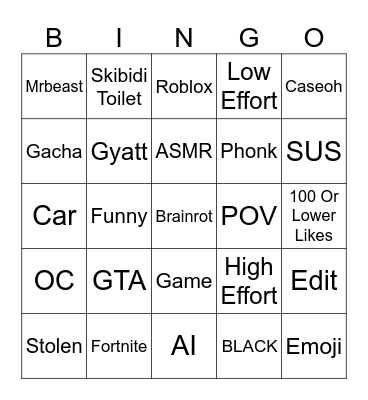 The Shorts Bingo Card