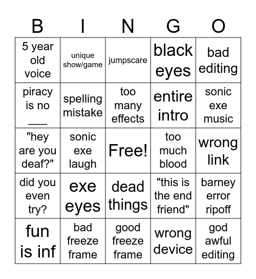 ani piracy bingoentire intro Bingo Card