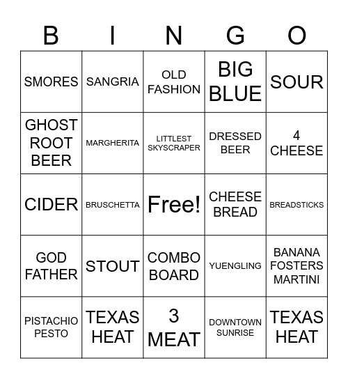 HALF PINT BINGO Card