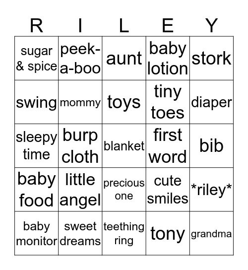 Baby Shower Bingo Card