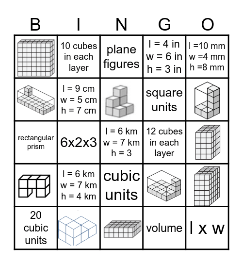 Volume of a Rectangular Prism Bingo Card