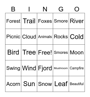 Nature Bingo Card