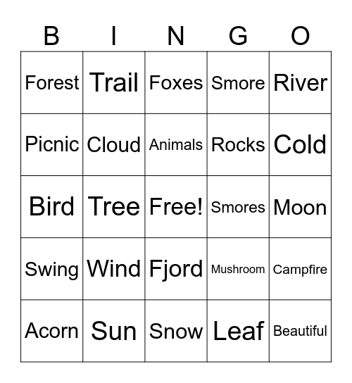 Nature Bingo Card