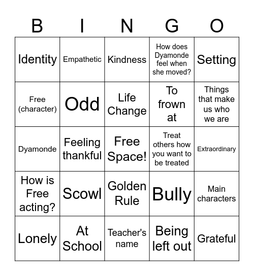 Dyamonde Daniel Bingo Card