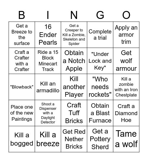 Minecraft 1.21 Bingo Card