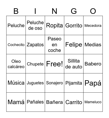 Baby Shower Pipe Bingo Card