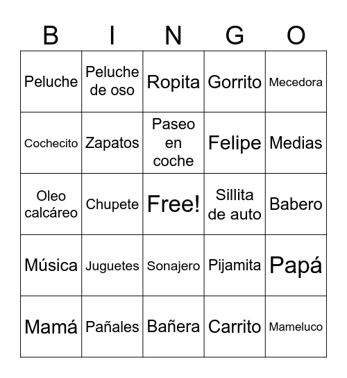 Baby Shower Pipe Bingo Card