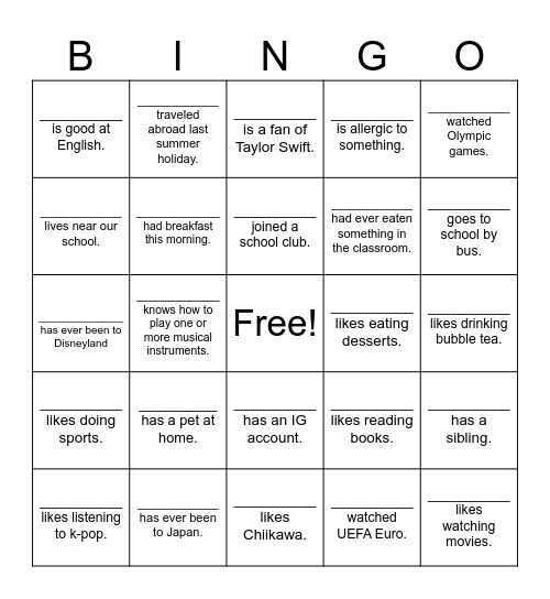 Untitled Bingo Card