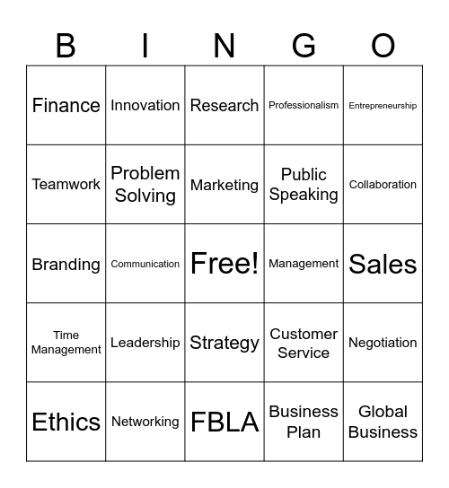 Future Business Leaders of America Bingo Card