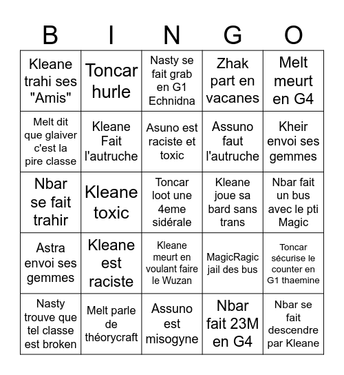 BIngo lost ark Bingo Card