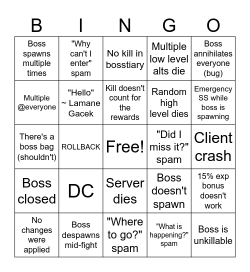 Devovorga Bingo Card