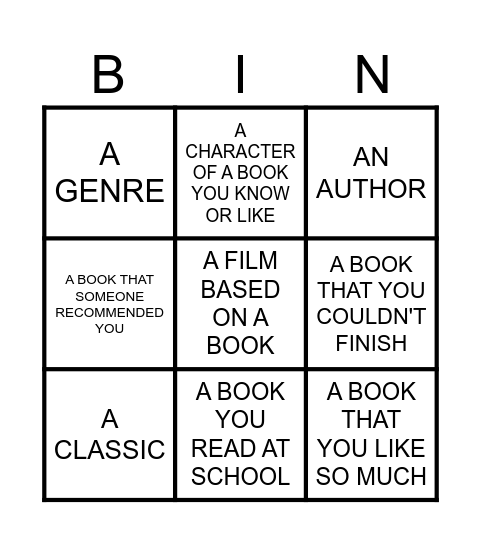 LITERARY BINGO Card