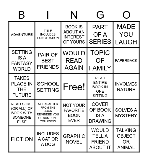 BOOK BINGO! Bingo Card