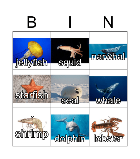 Sea Animals Bingo Card