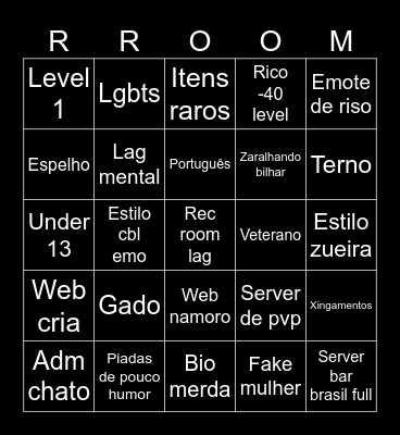 Rec room bingo Card