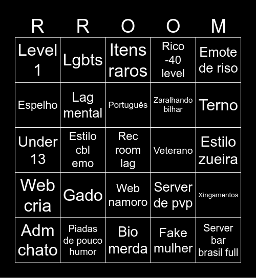 Rec room bingo Card