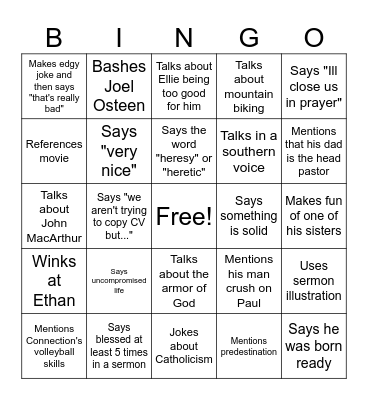Pastor Seth Bingo TM Bingo Card