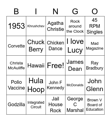 The 1950 's & September Bingo Card