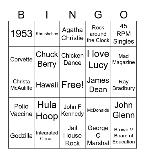 The 1950 's & September Bingo Card