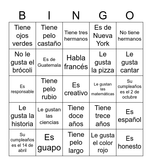 Busco alguién que... Bingo Card