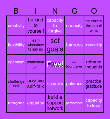 Self-Esteem and Strength Building Bingo Card