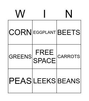 FRUITS & VEGETABLES Bingo Card