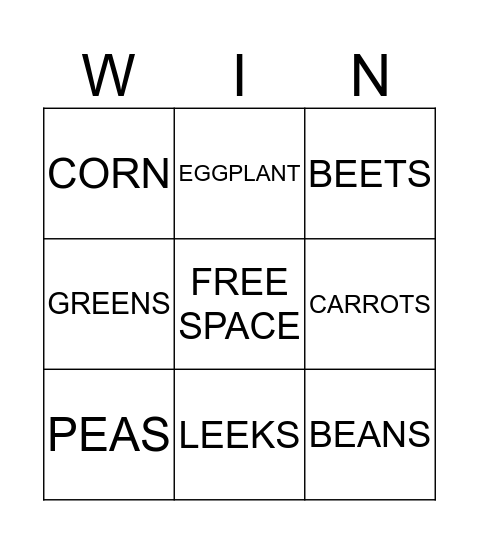 FRUITS & VEGETABLES Bingo Card