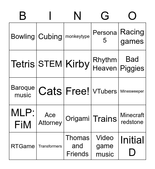 nokanol45's interest Bingo Card