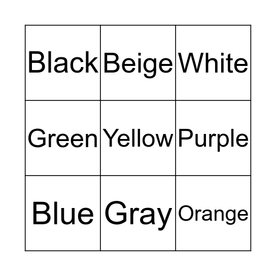 Colors Bingo Card