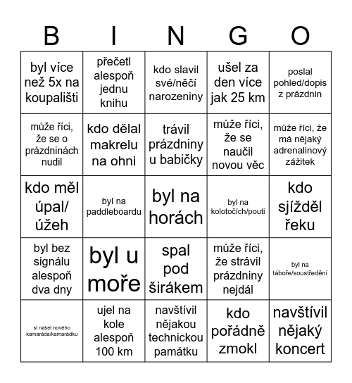 PRÁZDNINOVÉ BINGO: Najdi někoho, kdo.... Bingo Card