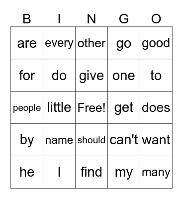 Sight Words #3 Bingo Card