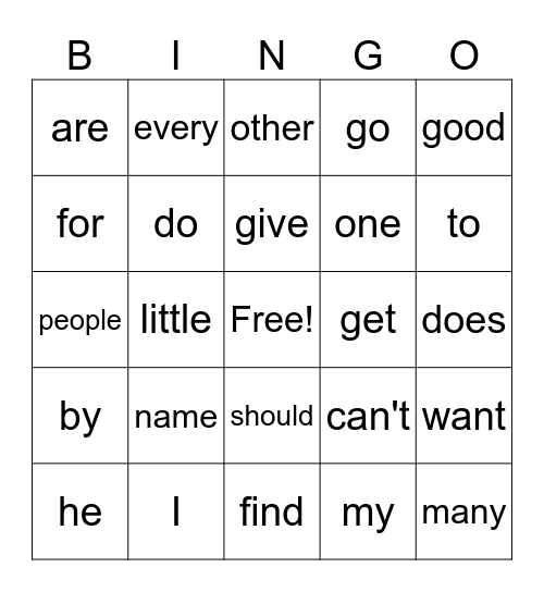 Sight Words #3 Bingo Card