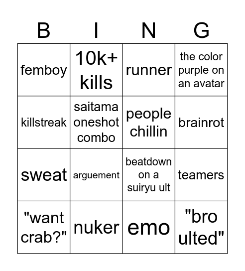 tsb bingo Card