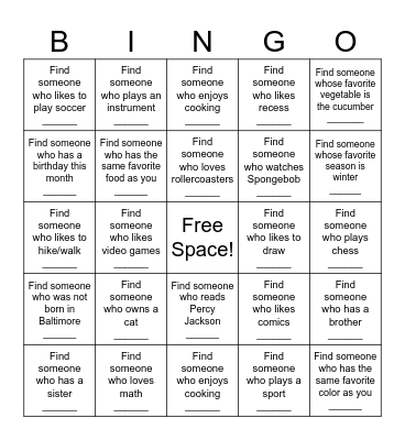 Get To Know You Bingo Card