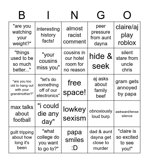 Hawaii Trip Bingo Card