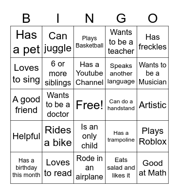 GET TO KNOW YOUR CLASSMATE Bingo Card