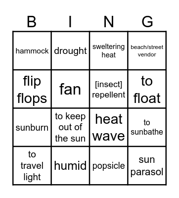 Summer Bingo Card