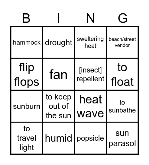 Summer Bingo Card