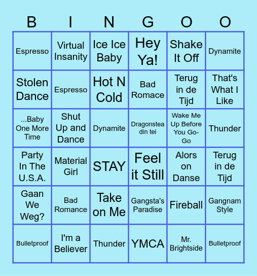 Start van het Jaar muziekbingo Card