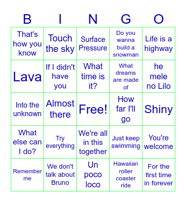 21st Century Disney Bingo Card