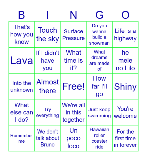 21st Century Disney Bingo Card