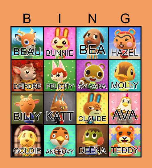Fall Villager Bingo Card