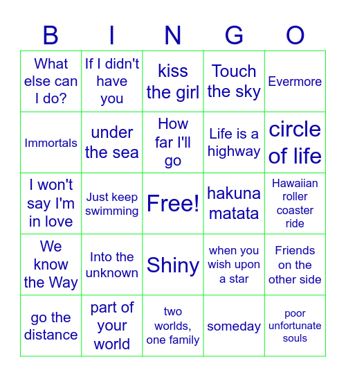 21st Century Disney Bingo Card