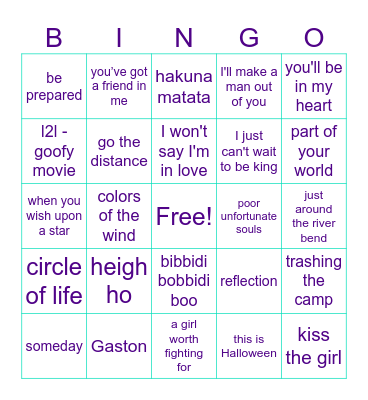 20th Century Disney Bingo Card