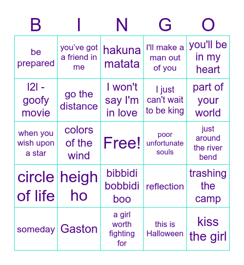 20th Century Disney Bingo Card