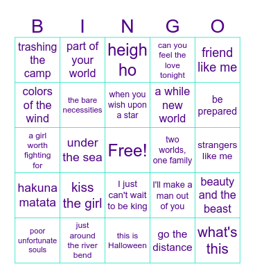 20th Century Disney Bingo Card